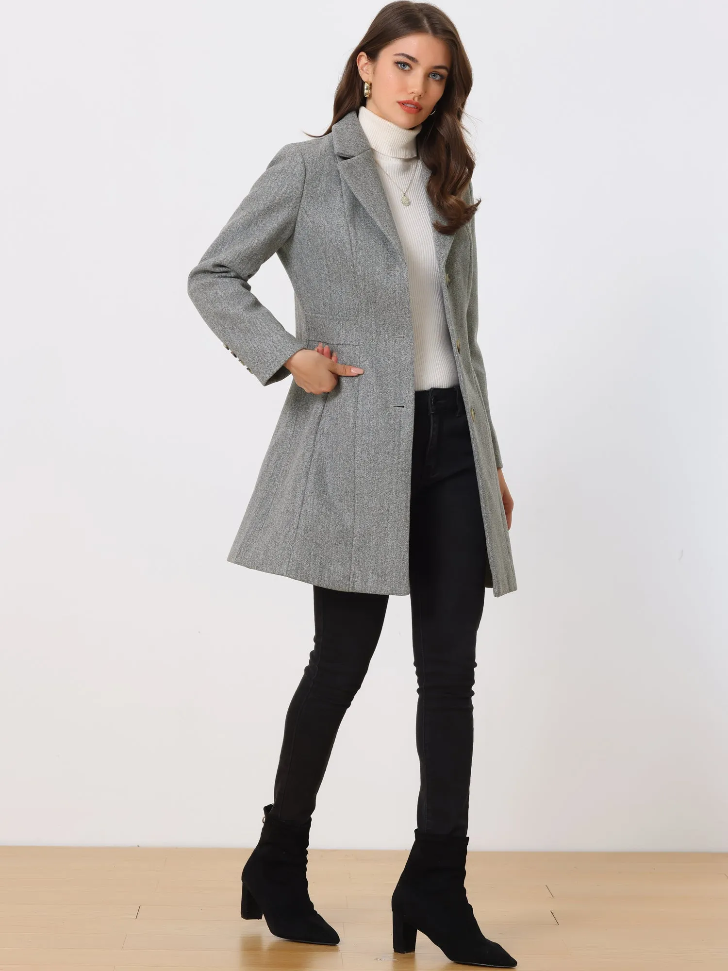 Single Breasted Notched Lapel Outerwear Winter Coats