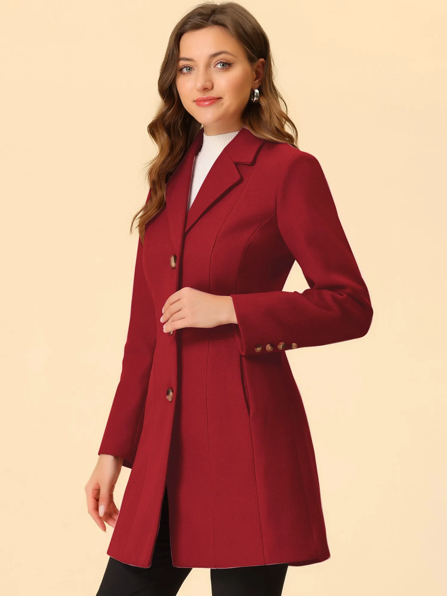 Single Breasted Notched Lapel Outerwear Winter Coats