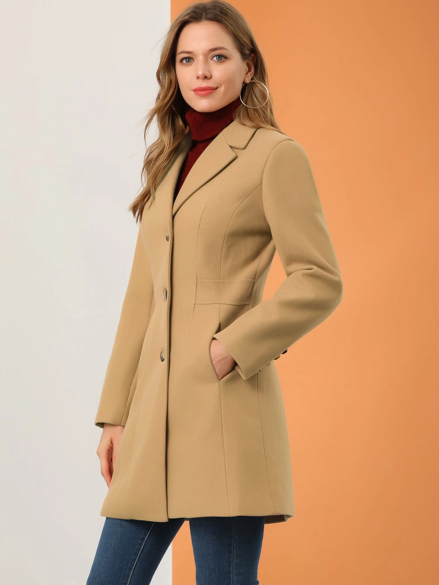 Single Breasted Notched Lapel Outerwear Winter Coats