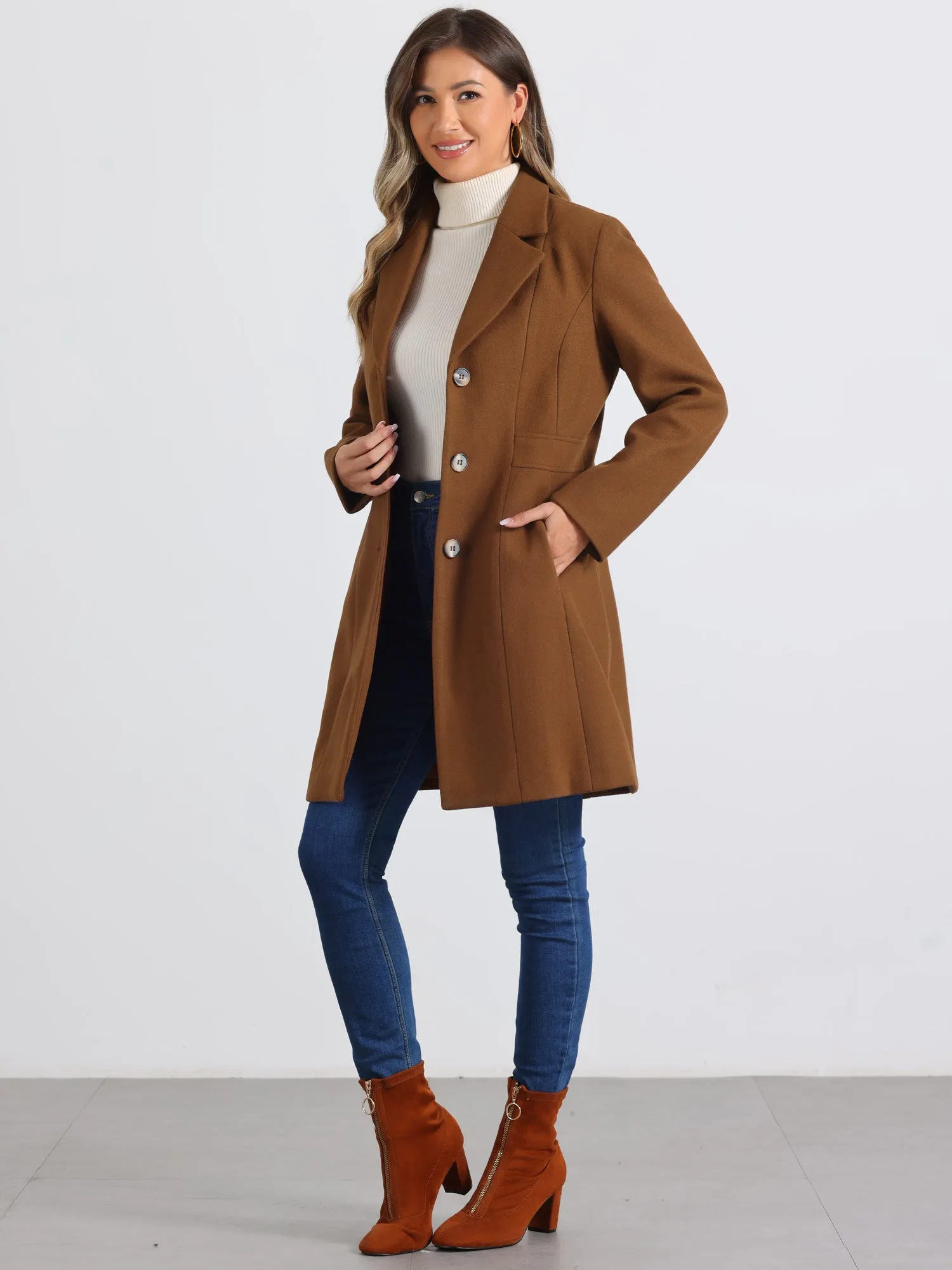 Single Breasted Notched Lapel Outerwear Winter Coats