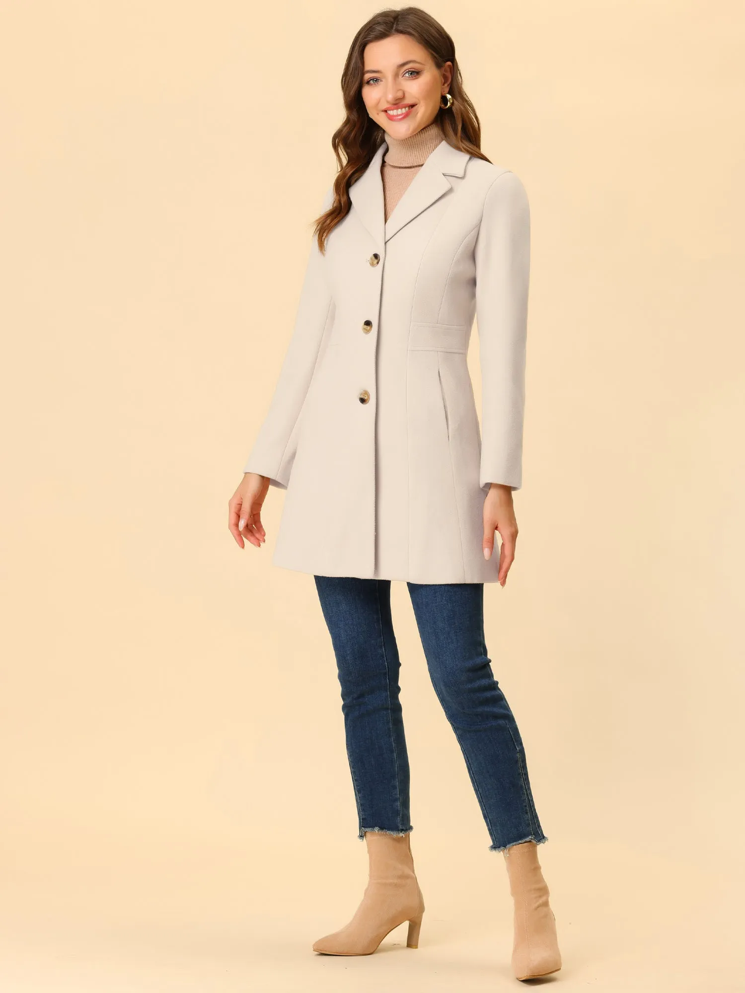 Single Breasted Notched Lapel Outerwear Winter Coats