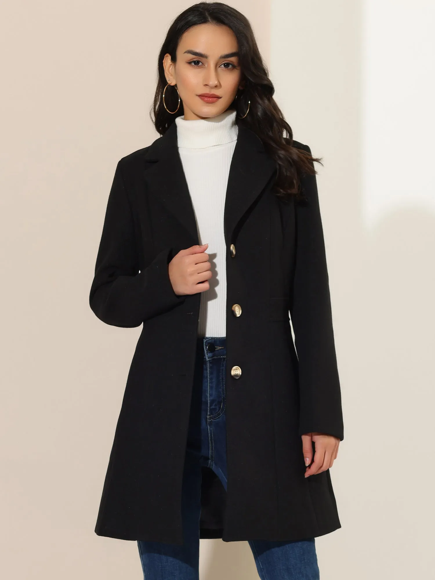 Single Breasted Notched Lapel Outerwear Winter Coats