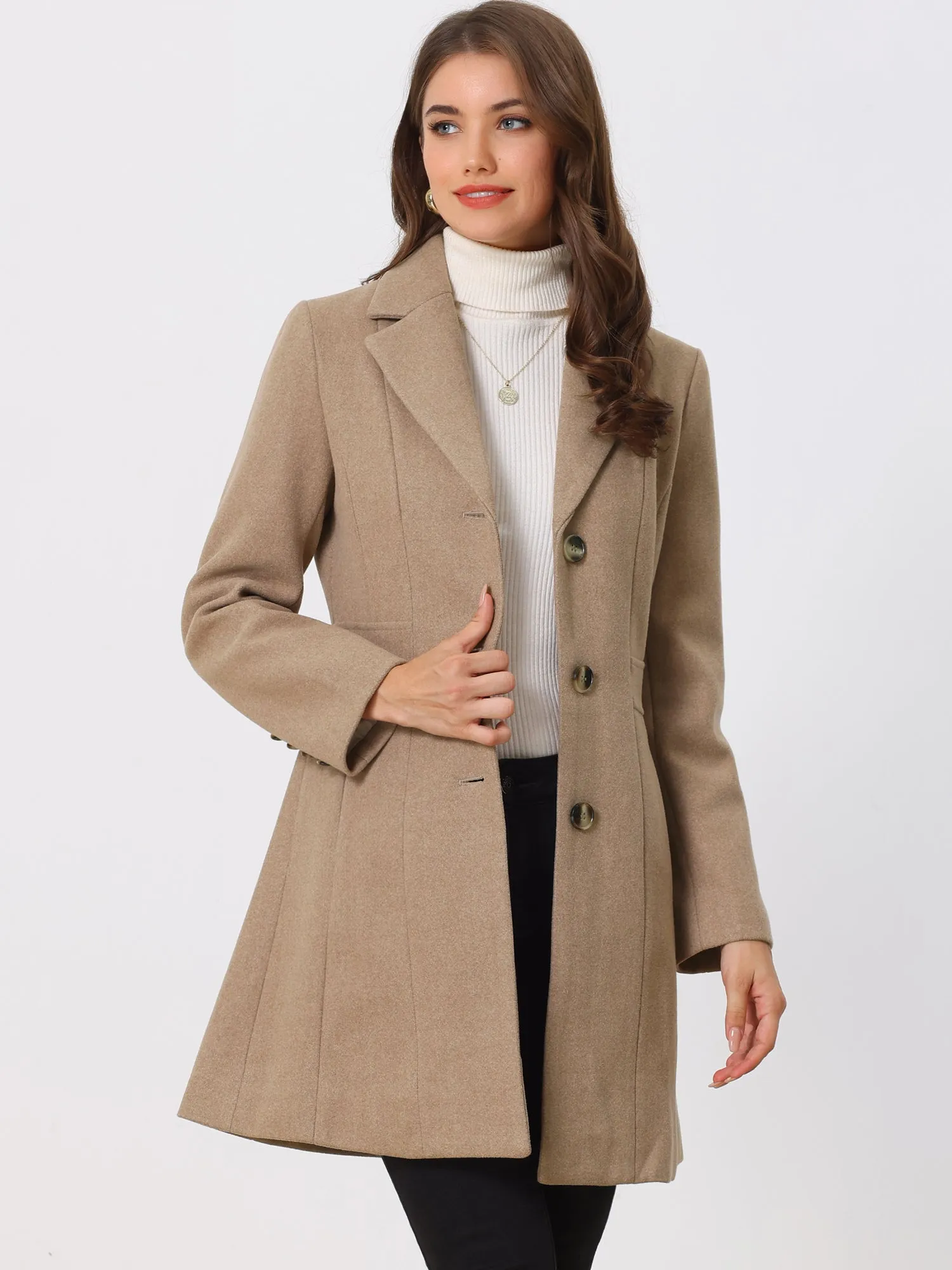 Single Breasted Notched Lapel Outerwear Winter Coats