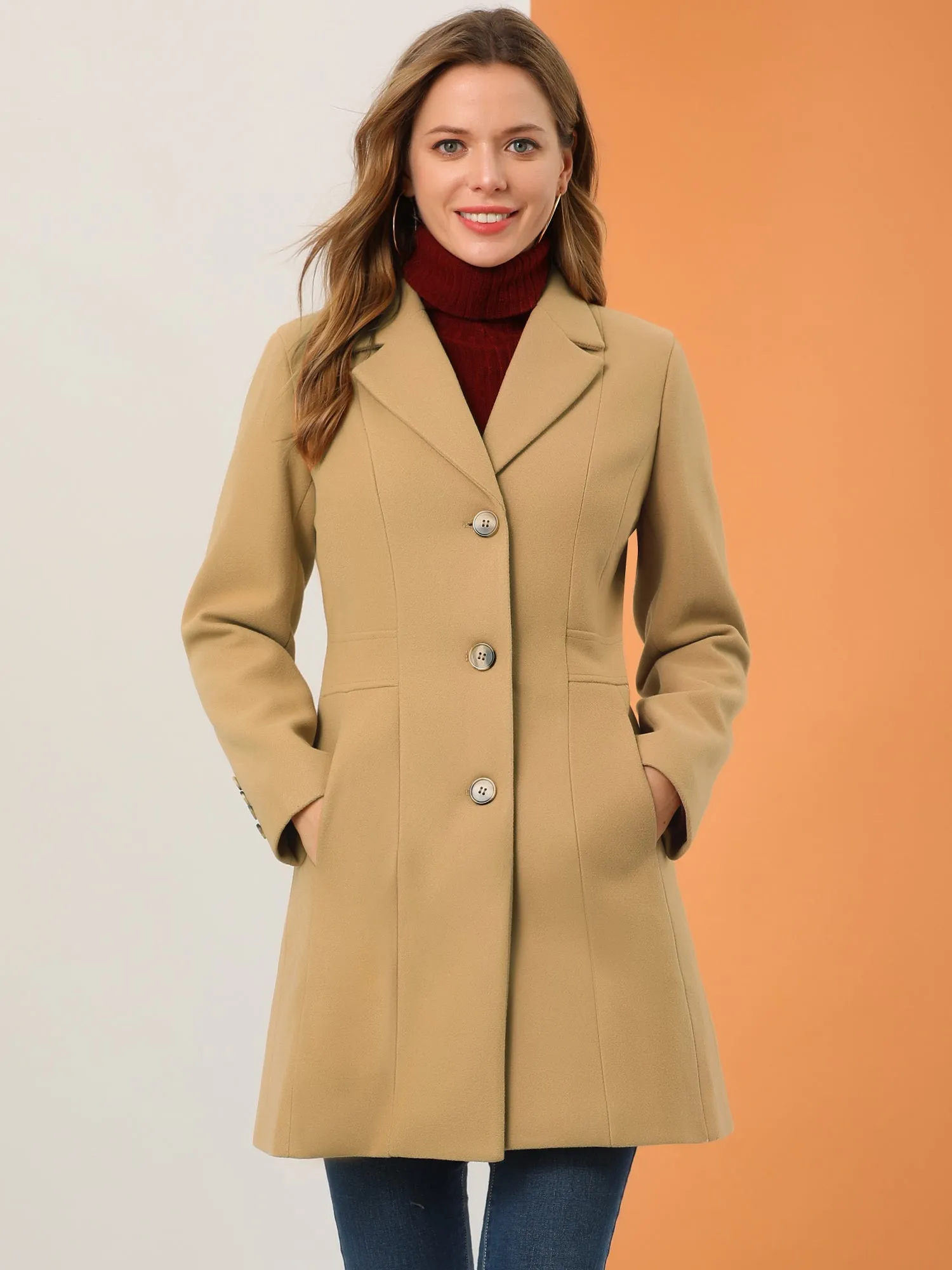 Single Breasted Notched Lapel Outerwear Winter Coats