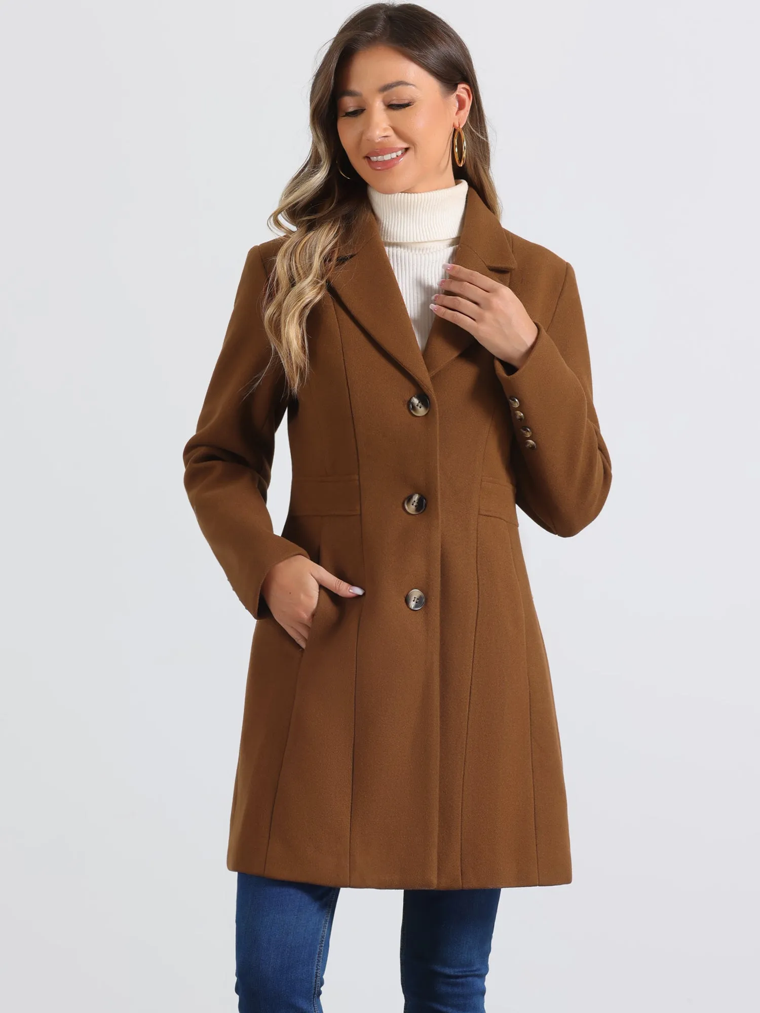 Single Breasted Notched Lapel Outerwear Winter Coats