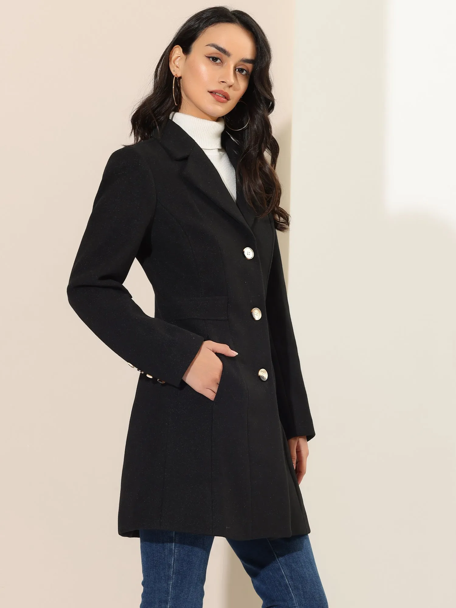 Single Breasted Notched Lapel Outerwear Winter Coats