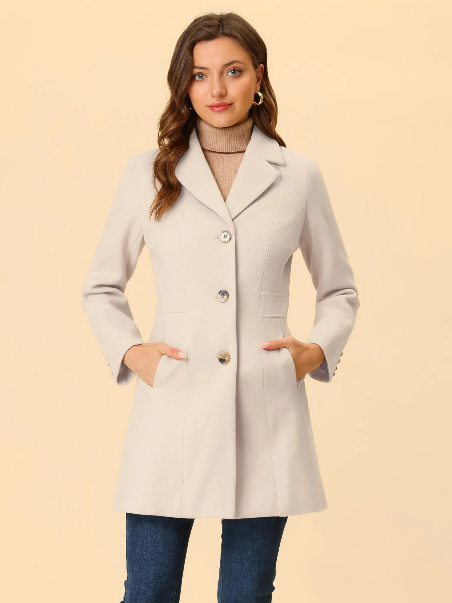 Single Breasted Notched Lapel Outerwear Winter Coats