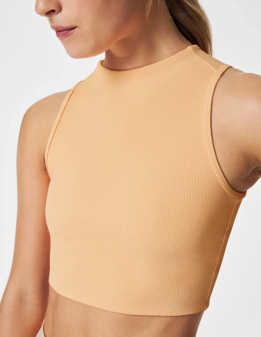 Spanx Get Moving Rib Mock Neck Crop Top Melon