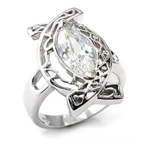 Sterling Silver Ring AAA GRD CZ Clear 7X233 for Women Style Rhodium