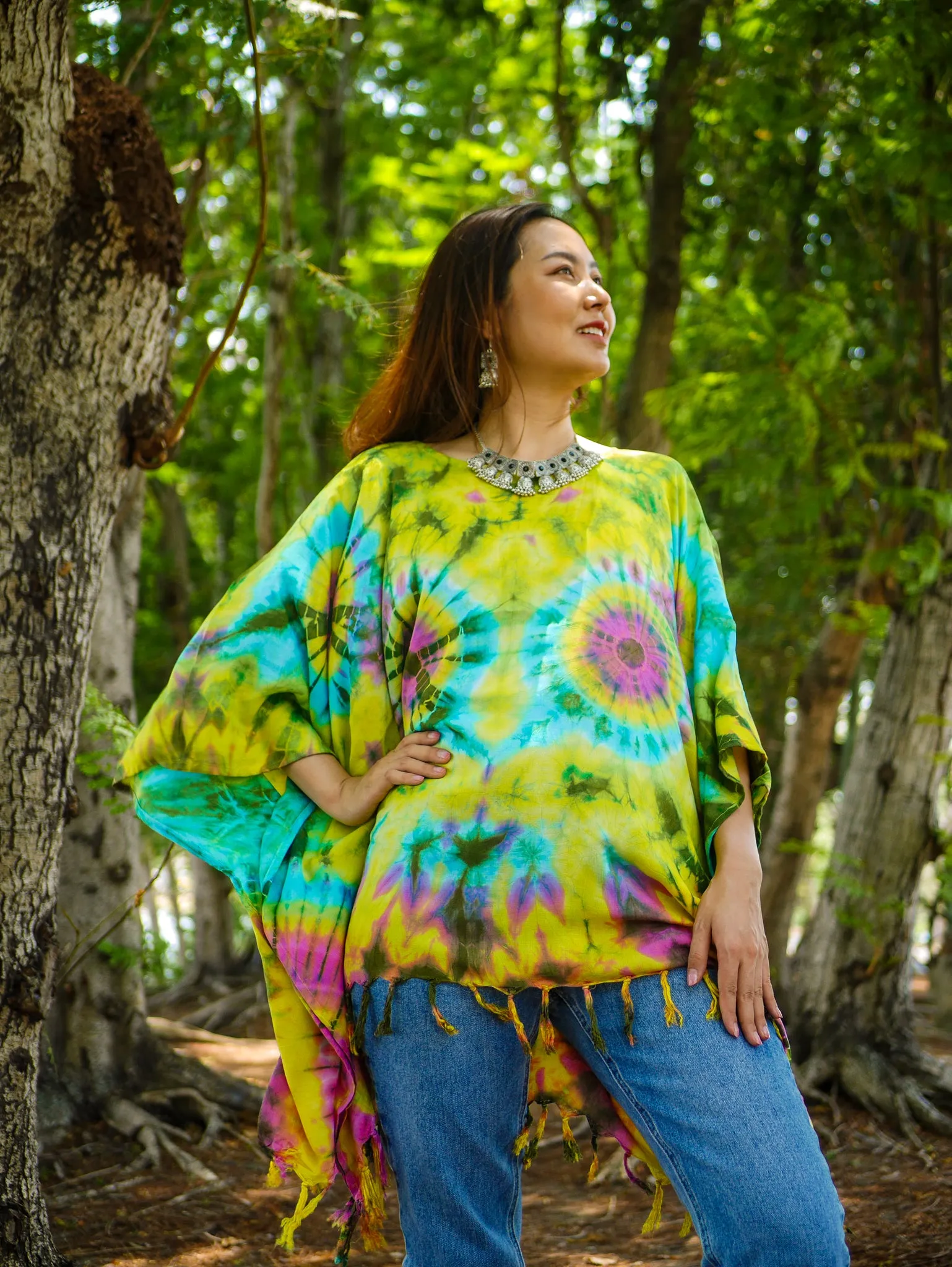 T0761- Hand Dyed Tunic Boho Kaftan Blouse Hippie Oversize Tops