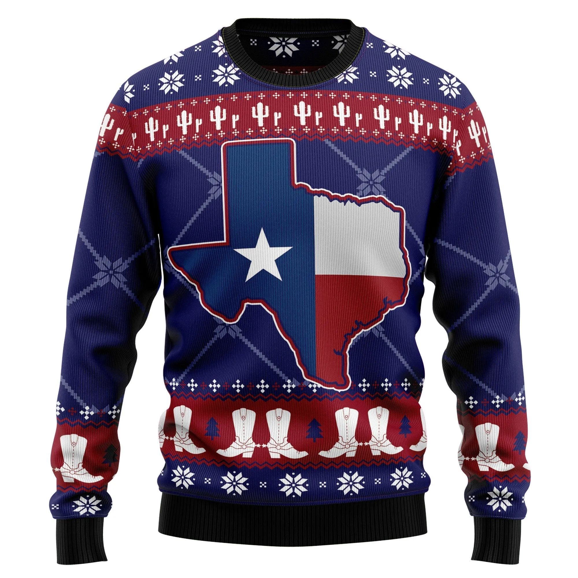 Texas Map Symbols Pattern Ugly Christmas Sweater, Flag Texas 3D Sweater