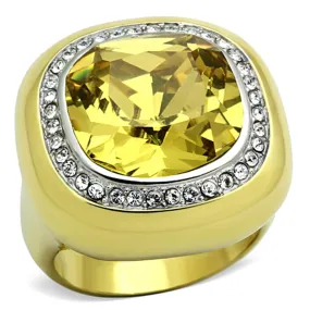 Two-Tone IP Gold (Ion Plating) Stainless Steel Ring with Synthetic Synthetic Glass in Topaz for Women Style TK1285