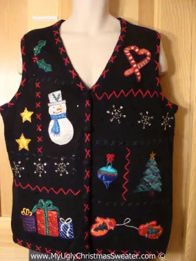 Ugly Christmas Sweater Party Zig Zag Embroidered Tacky Christmas Sweater  Vest (f1269)