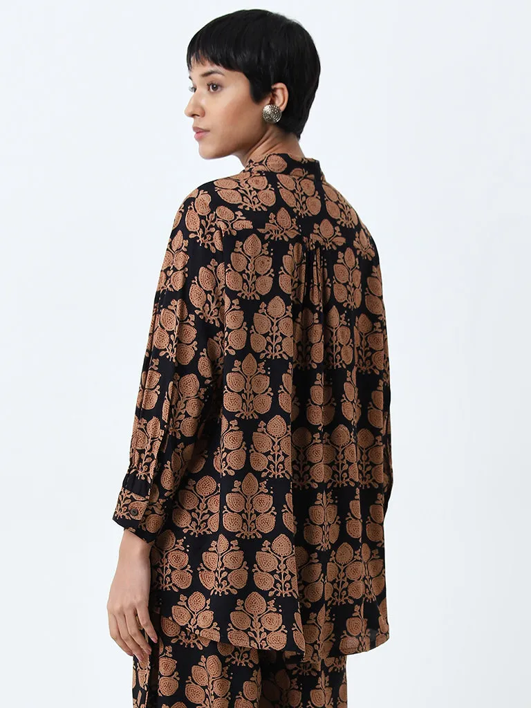 Utsa Brown Foliage Printed Ethnic Tunic