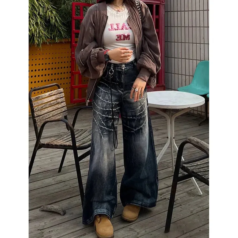 Vintage Black High Waist Straight Baggy Denim Pants