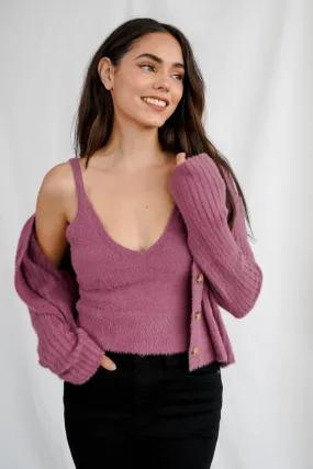 Violet Fuzzy Sweater Set