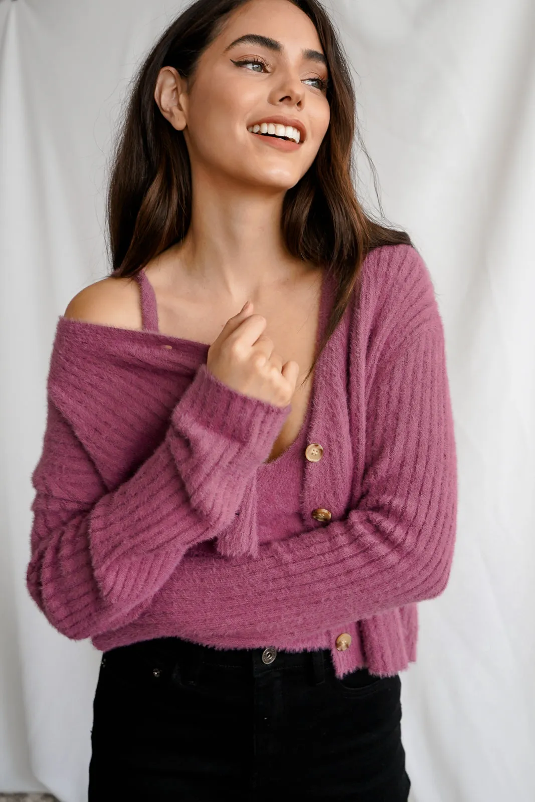 Violet Fuzzy Sweater Set