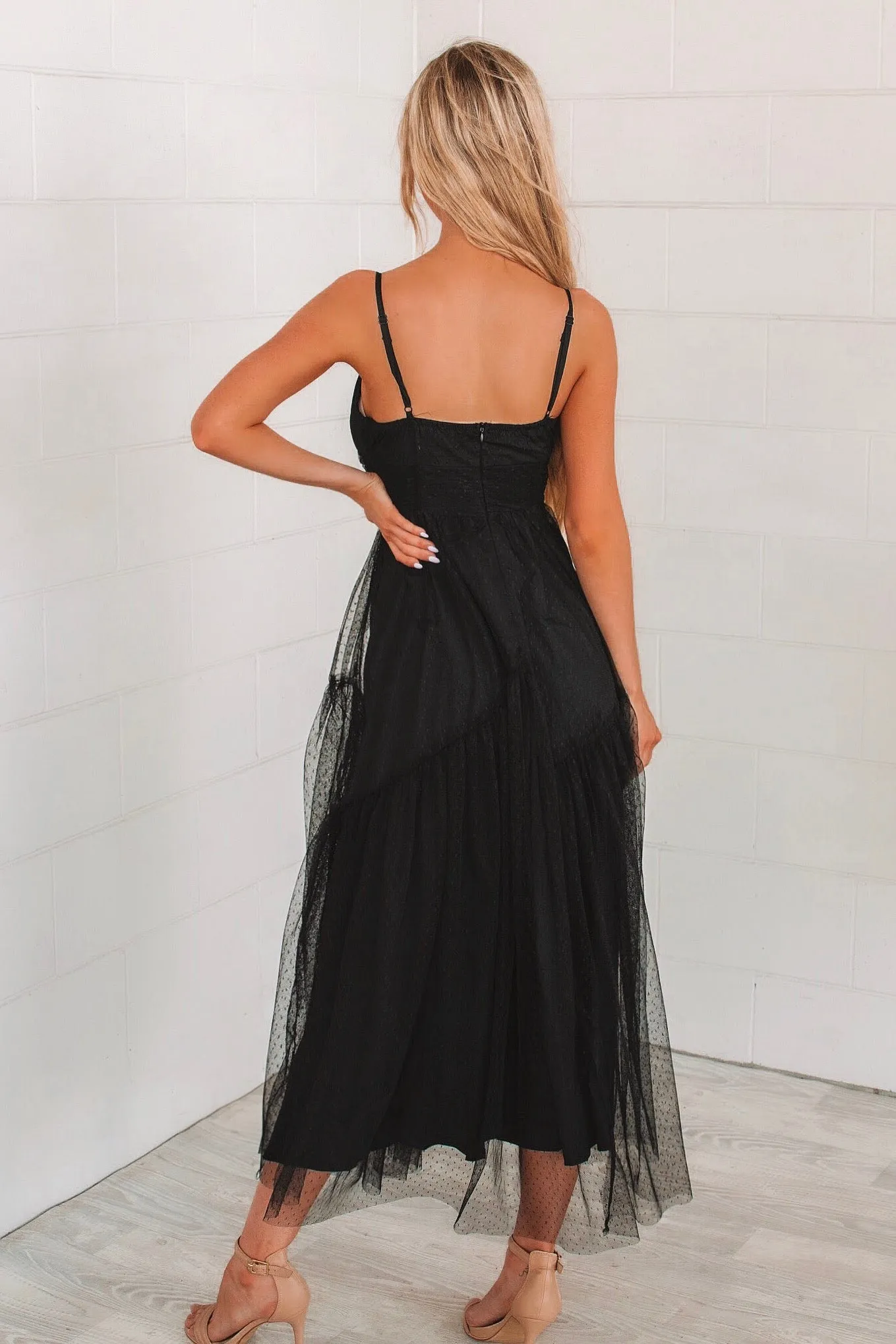 Whimsical Tulle Midi Dress - Black