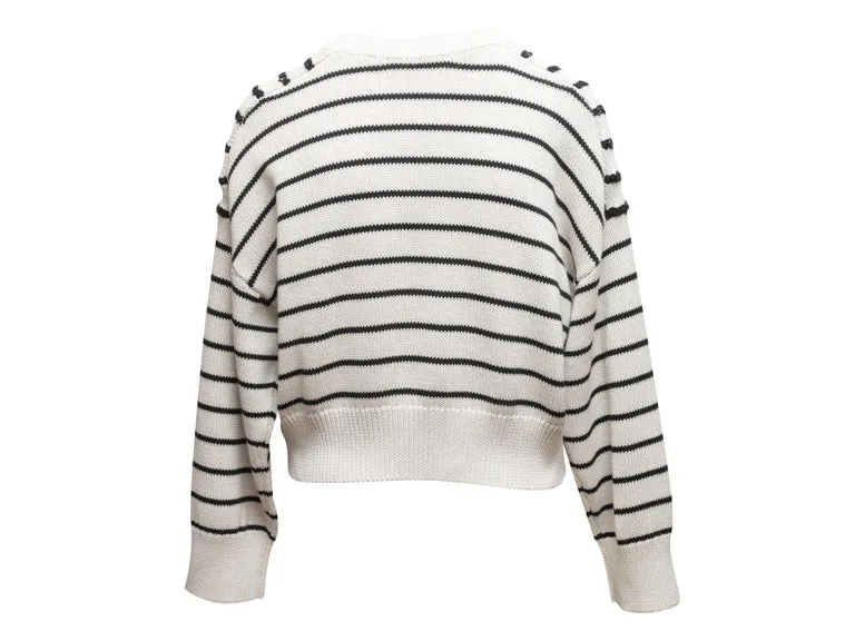 White & Black Brunello Cucinelli Striped Sequin-Accented Sweater Size US XS