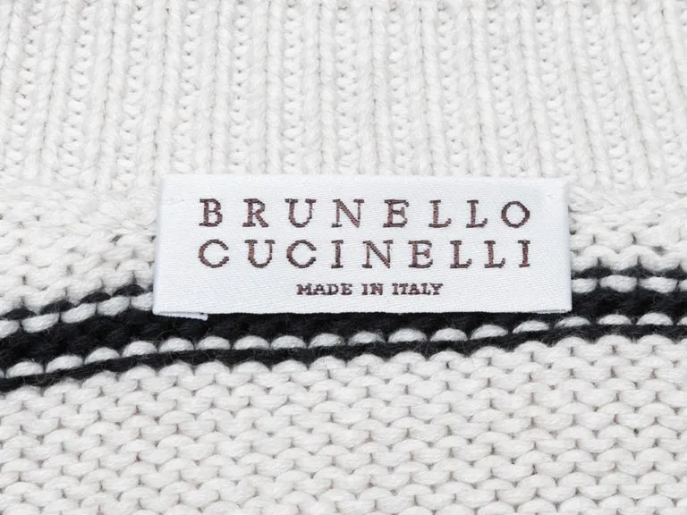 White & Black Brunello Cucinelli Striped Sequin-Accented Sweater Size US XS