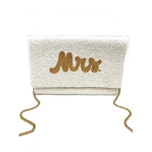 white beaded mrs clutch