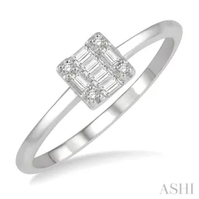 White Gold Diamond Square Shape Baguette and Round Cut Diamonds