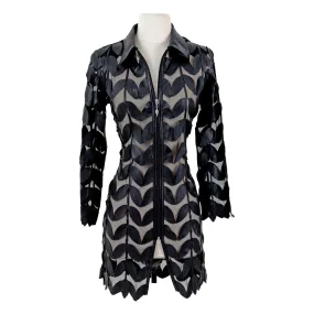 Wide Collar Leaf Pattern Leather Tunic Jacket