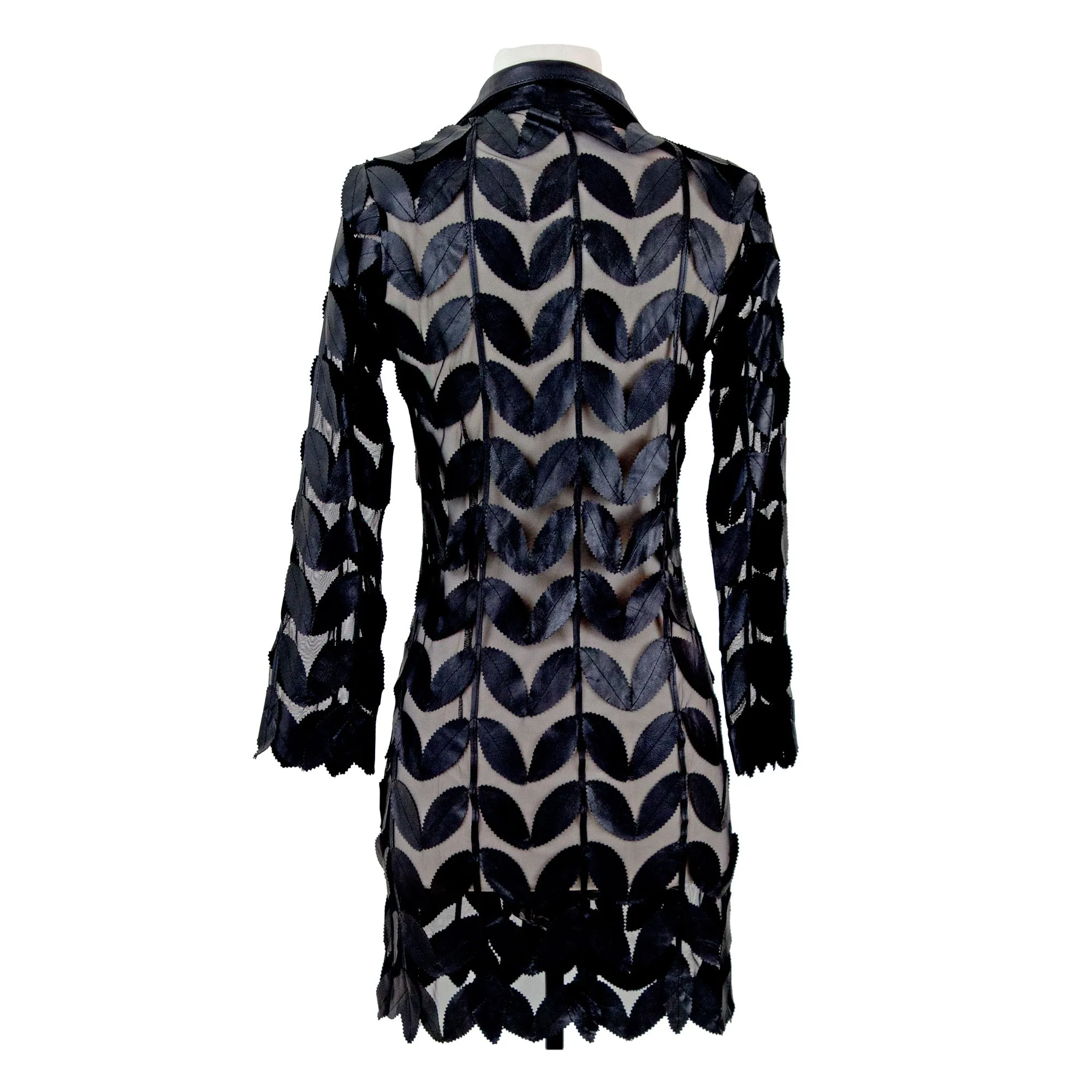 Wide Collar Leaf Pattern Leather Tunic Jacket