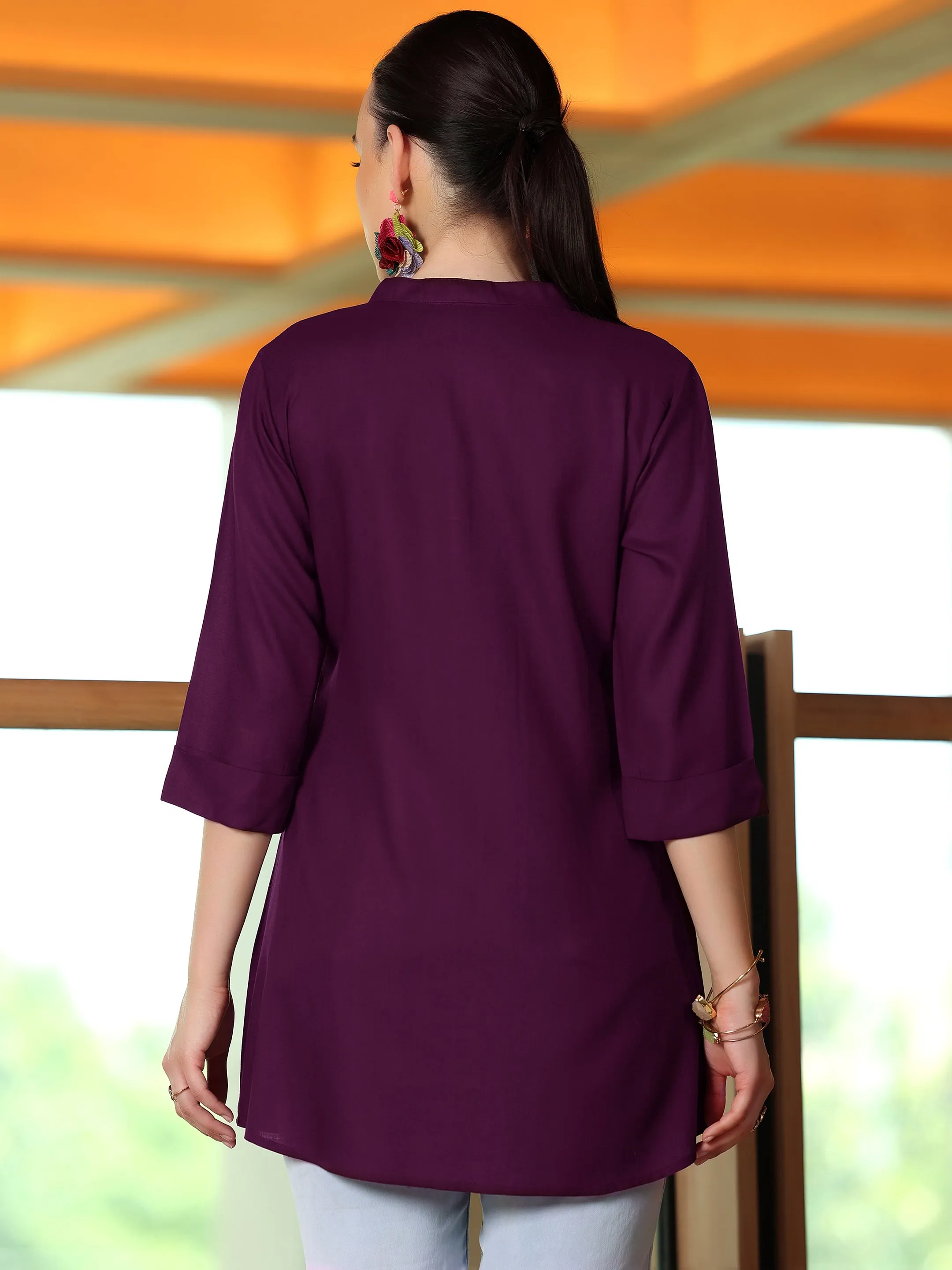 Wine Solid Rayon Straight Tunic