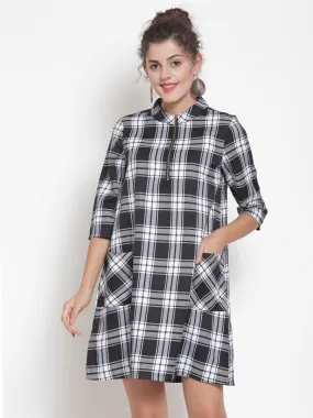 Women Checked Black Tunic