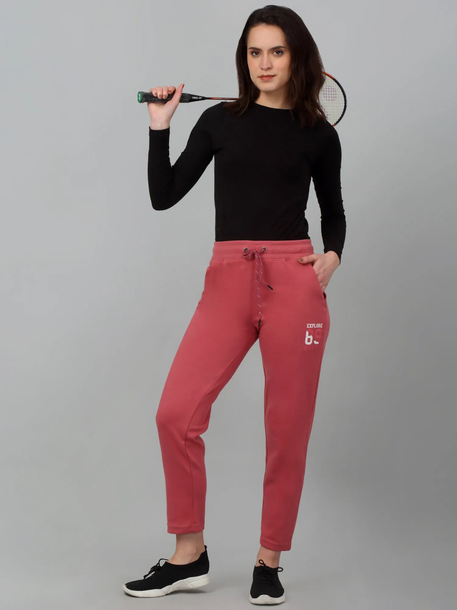 Women's Casual  Pink Ankle length Mid rise Track Pants