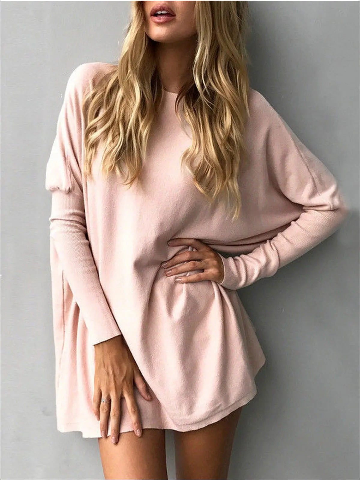 Women's Pink Oversized Long Sleeve Tunic