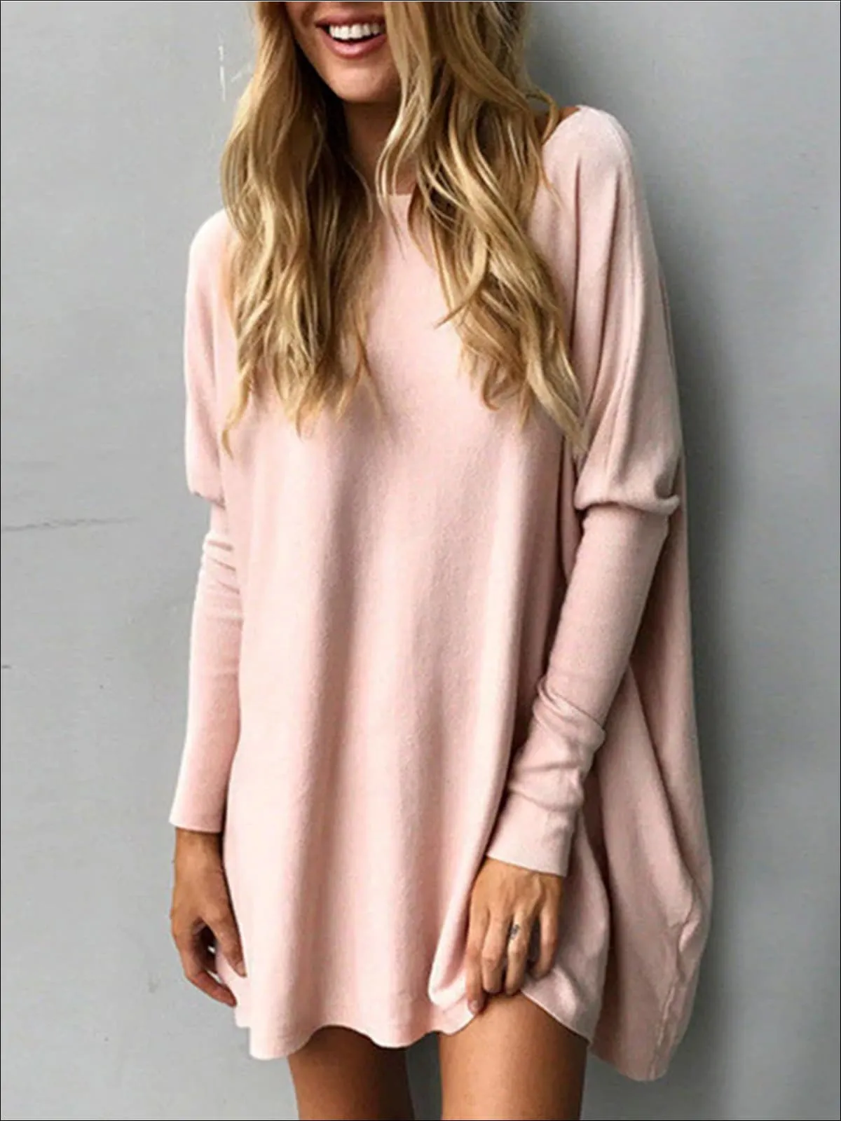 Women's Pink Oversized Long Sleeve Tunic