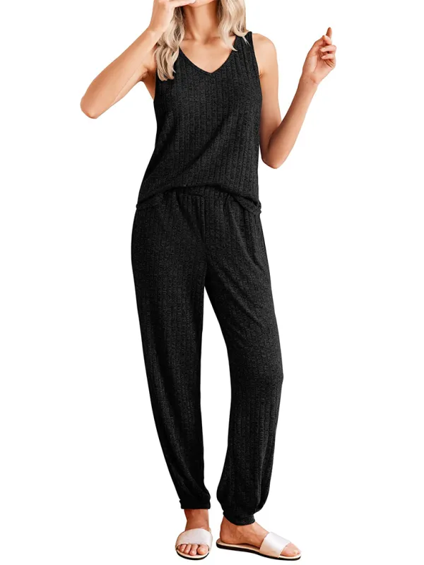 Women's Rib Textured Sleeveless Top & Pencil Pants Set