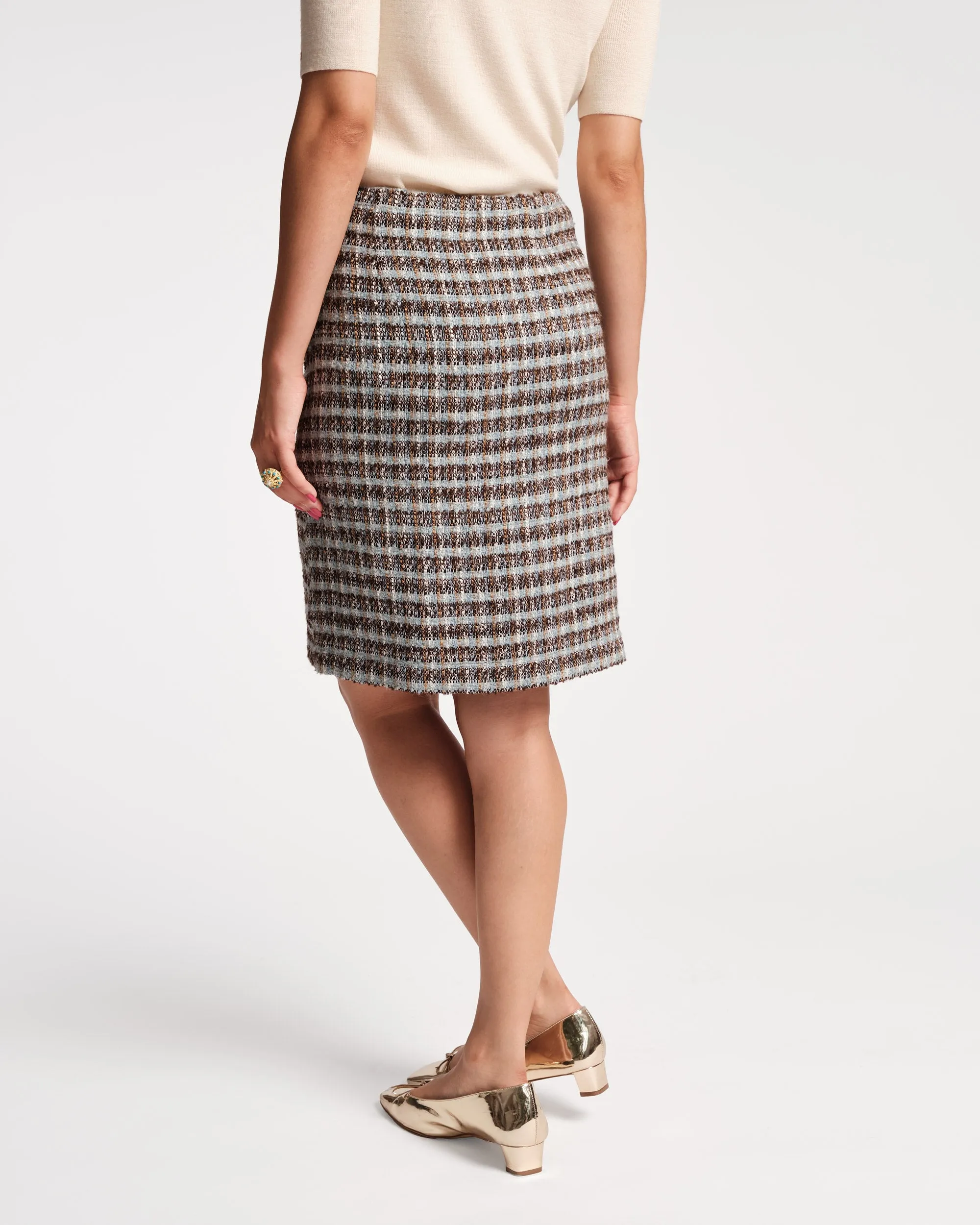 Wool Plaid Pencil Skirt