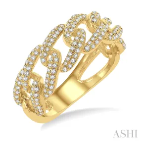 Yellow Gold Diamond Curb & Cuban Ladies Ring Size