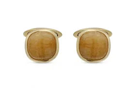 Yellow Lace Agate Stone Cufflinks in 14K Yellow Gold Plated Sterling Silver